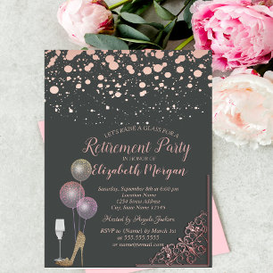 Invitation Ballons en Verre Talons Pailletés Or Rose Retraite