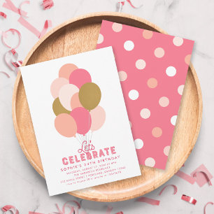 Invitation Ballons Faux Or Rose Pâle pour Anniversaire Tout Â
