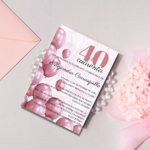 Invitation Ballons Fleuris Rose Spanish Blush 40e Anniversair