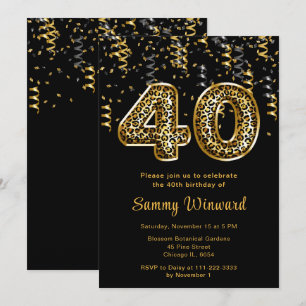 Invitation Ballons imprimés léopard pour 40e anniversaire ave