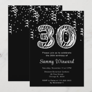 Invitation Ballons imprimés zèbre pour 30e anniversaire avec