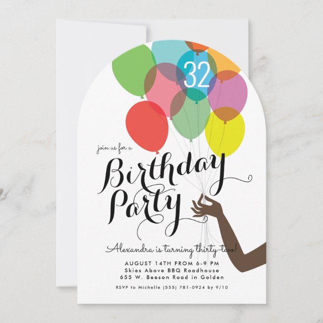 Invitation Ballons lumineux fête d'anniversaire pour adultes (Devant)