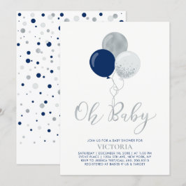 Invitation Ballons Marine et Argent | Oh Baby Boy Baby shower