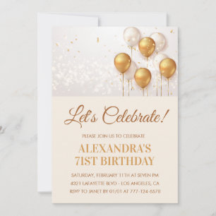 Invitation Ballons modernes Or Blanc 71e anniversaire 