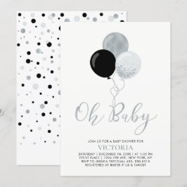 Invitation Ballons noir et argent | Oh Baby Boy Baby shower