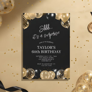 Invitation Ballons Noir Or Surprise 60e Anniversaire