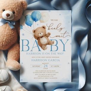 Invitation Ballons Ours en Peluche Bleu Baby Shower