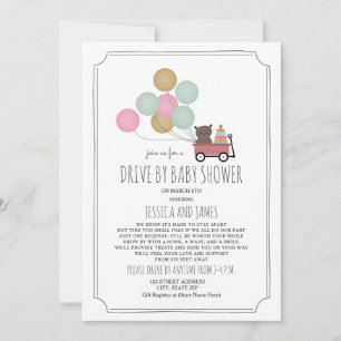 Invitation Ballons Ours En Wagon Conduit Par Baby shower Girl