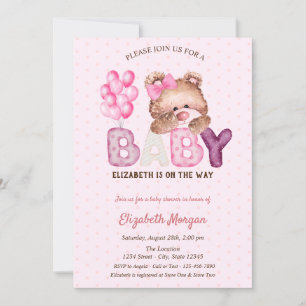 Invitation Ballons Ourson en Peluche à Points Baby Shower 
