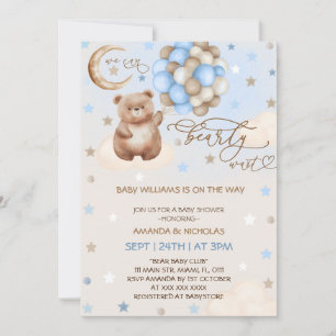 Invitation Ballons Ourson en Peluche Bleu Fantaisiste Fête Pr