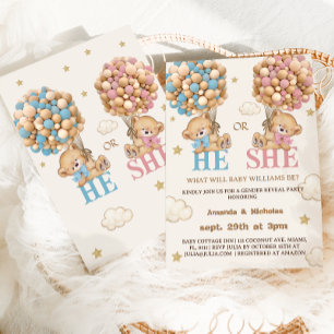 Invitation Ballons Ourson en peluche Révélation du sexe Il ou