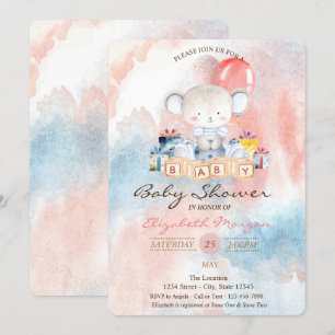 Invitation Ballons Oursons en Peluche pour une Baby Shower à