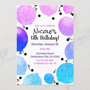 Invitation Ballons Pastel Rose Violet Fête d'anniversaire
