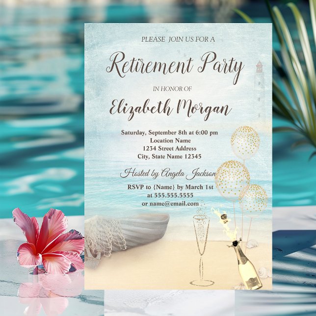 Invitation Ballons phare de bateau de plage, Retrait de vin (Créateur téléchargé)