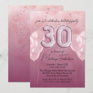 Invitation Ballons pour 30e Anniversaire sur Marbre Rose Pail