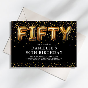 Invitation Ballons pour les 50 ans noir et or