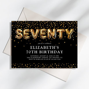 Invitation Ballons pour les 70 ans noir et or
