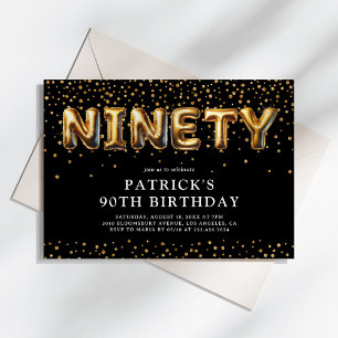 Invitation Ballons pour les 90 ans Noir et Or