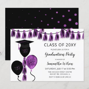 Invitation Ballons pourpres Casquette Grad Grad Party