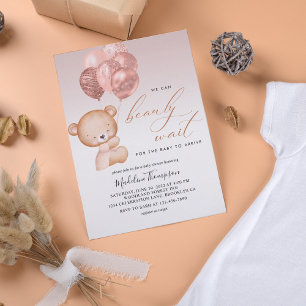 Invitation Ballons Rose Cute On Peut Bearly Wait Baby shower