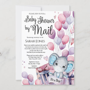 Invitation Ballons rose éléphant garçon Baby shower par courr