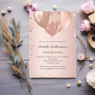 Invitation Ballons rose gold anniversaire 