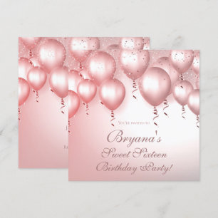 Invitation Ballons Rose Gold Brillant Anniversaire Sweet 16