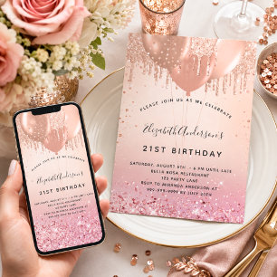 Invitation Ballons rose gold pour fête d'anniversaire