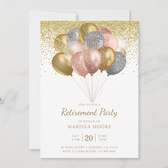 Invitation Ballons Rose Gold Silver Gold (Devant)