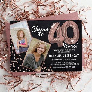 Invitation Ballons Rose Gold Tableau Noir 2 Photo 40e Anniver