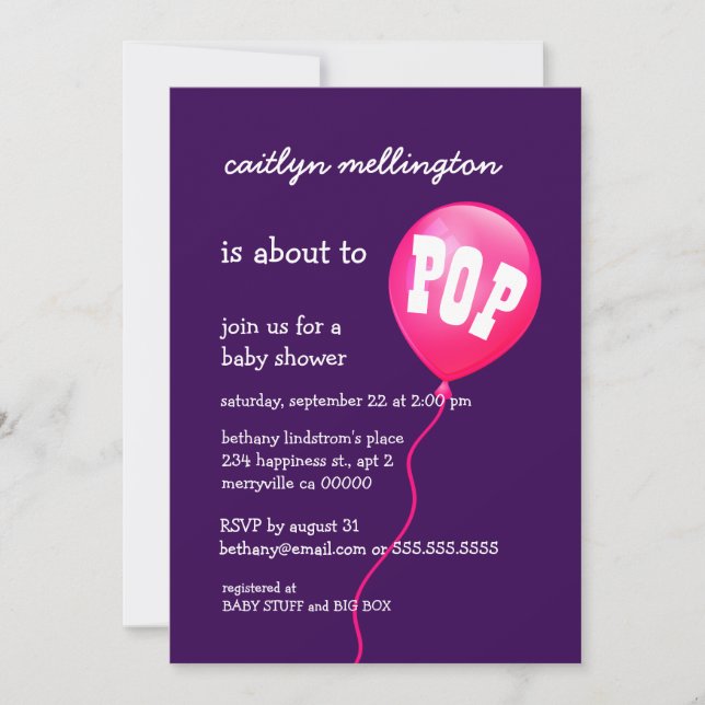 Invitation Ballons rose mignonne Baby shower A03 (Devant)