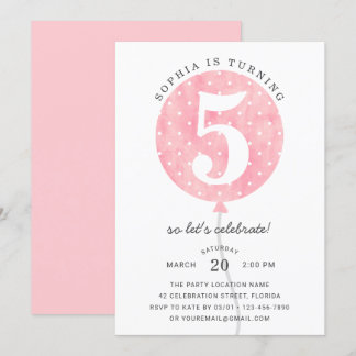 Invitation Ballons rose moderne mignonne Élégante Fille Anniv