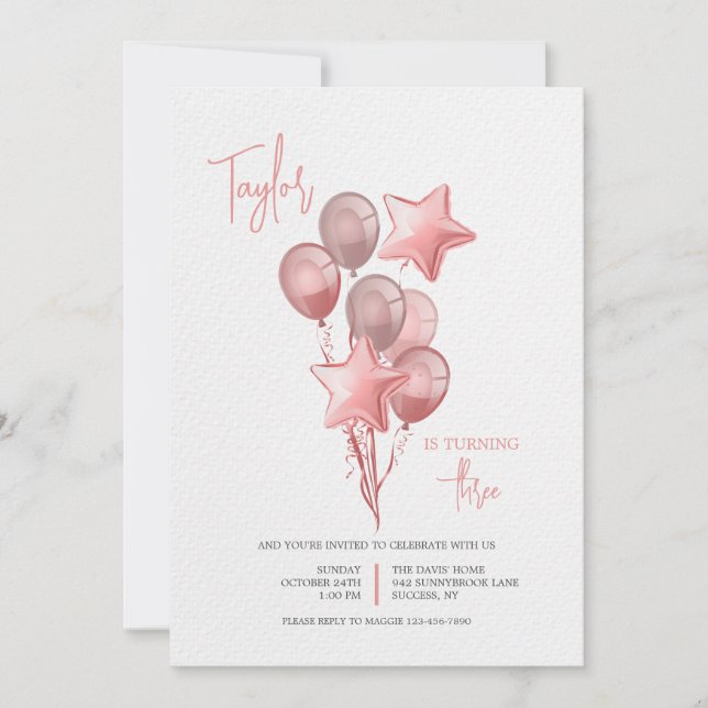 Invitation Ballons roses (Devant)