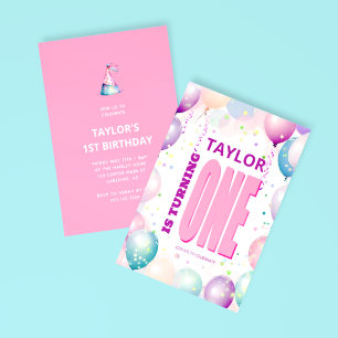 Invitation Ballons Roses 1er Anniversaire