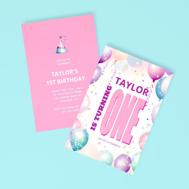 Invitation Ballons roses 1er Tournoi un anniversaire (Créateur téléchargé)