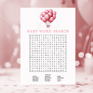 Invitation Ballons roses Aquarelle Baby shower Word Recherche