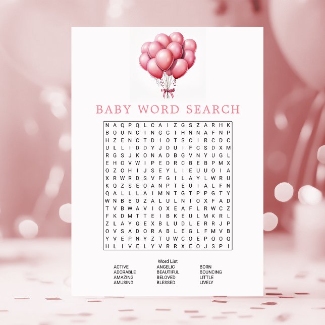Invitation Ballons roses Aquarelle Baby shower Word Recherche (Créateur téléchargé)