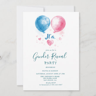 Invitation Ballons roses et bleus Genre Revela Party
