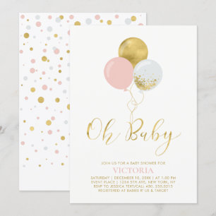 Invitation Ballons roses et or   Oh Baby Girl Baby shower
