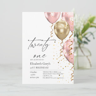 Invitation Ballons roses et or pour anniversaire 21 ans Moder
