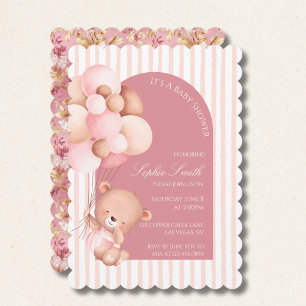 Invitation Ballons roses, Fleurs en bandes Fête de naissance