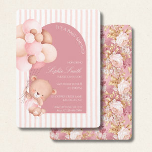 Invitation Ballons Roses Mauve, Baby shower Fleur De Tailles