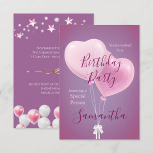 Invitation Ballons roses Personne spéciale fête d'anniversair
