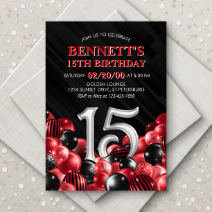 Invitation Ballons Rouge 15e anniversaire