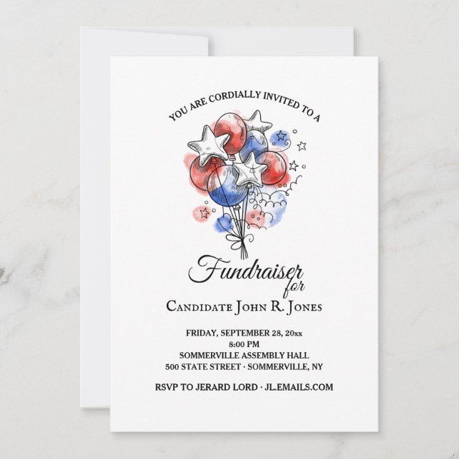 Invitation Ballons rouges blancs et bleus (Devant)