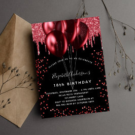 Invitation Ballons rouges noir luxe fête d'anniversaire