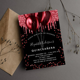 Invitation Ballons rouges noirs de Quinceanera