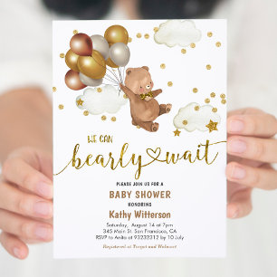 Invitation Ballons Teddy Bear On Peut Bearly Wait Baby shower