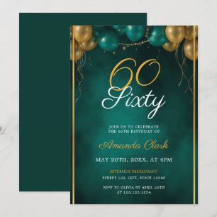 Invitation Ballons verts et or avec cadre 60e anniversaire