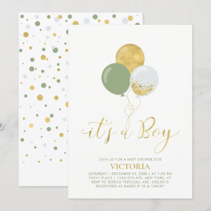 Invitation Ballons verts et or   Oh Baby Boy Baby shower